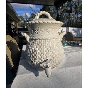 Home & Garden Party Stoneware Beverage Dispenser Crock Basket Weave Spigot